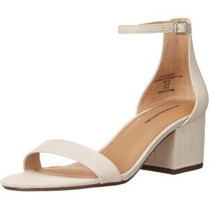 Womens Ivory Faux Suede Two Strap Open Rounded Toe Chunky Block Heeled Sandal